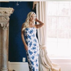 These three boutique blue white floral midi dress